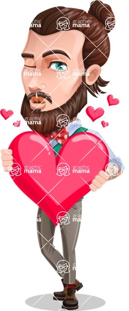 Guy with Man Bun Cartoon Vector Character - Inloved Hipster Cartoon Character Graphic
